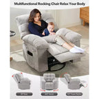 Poltrona Reclinabile Basculante, Girevole a 360°, Reclinabile Singola Lazy Boy, Recliner Manuale Extra Largo, Rivestimento in ciniglia Sovraccarico Morbido