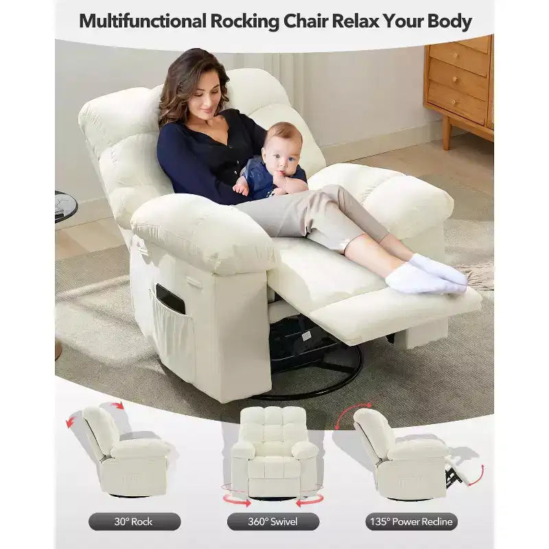 Poltrona Reclinabile Basculante, Girevole a 360°, Reclinabile Singola Lazy Boy, Recliner Manuale Extra Largo, Rivestimento in ciniglia Sovraccarico Morbido