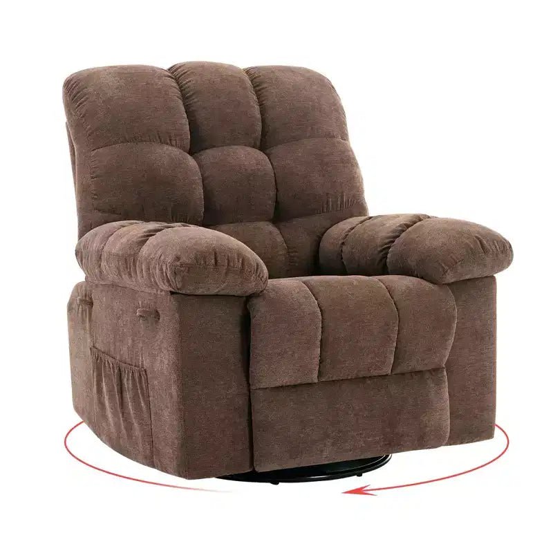 Poltrona Reclinabile Basculante, Girevole a 360°, Reclinabile Singola Lazy Boy, Recliner Manuale Extra Largo, Rivestimento in ciniglia Sovraccarico Morbido