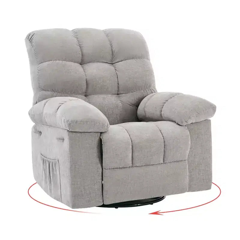 Poltrona Reclinabile Basculante, Girevole a 360°, Reclinabile Singola Lazy Boy, Recliner Manuale Extra Largo, Rivestimento in ciniglia Sovraccarico Morbido