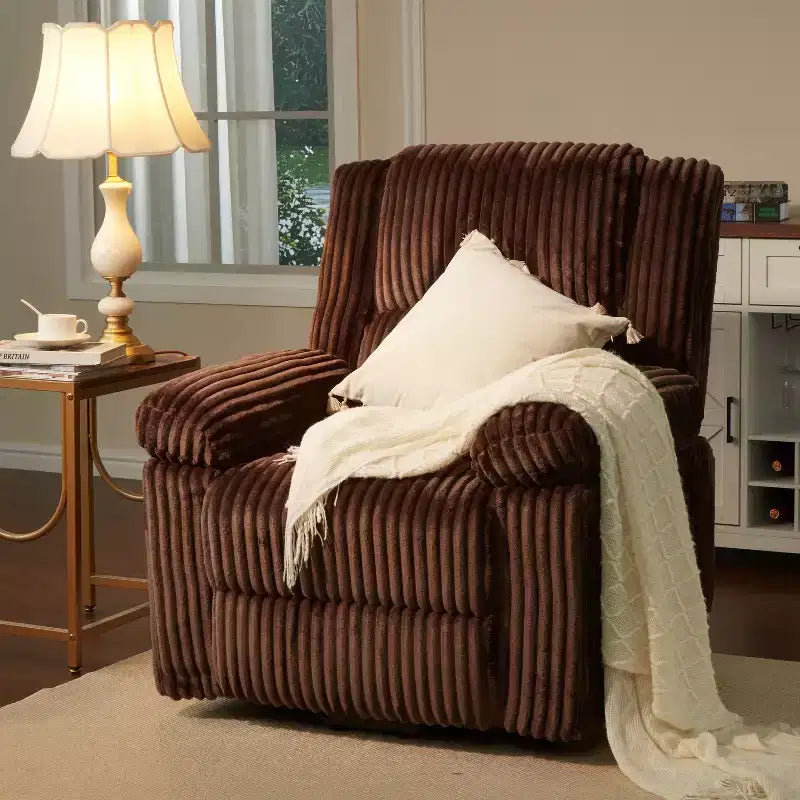 Divano reclinabile manuale, Poltrona reclinabile in velluto a coste, Reclinabile regolabile, Braccioli con cuscini, Imbottitura spessa, Capacità 180 kg, per camera da letto, home theater