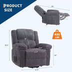 Divano reclinabile manuale, Poltrona reclinabile in velluto a coste, Reclinabile regolabile, Braccioli con cuscini, Imbottitura spessa, Capacità 180 kg, per camera da letto, home theater