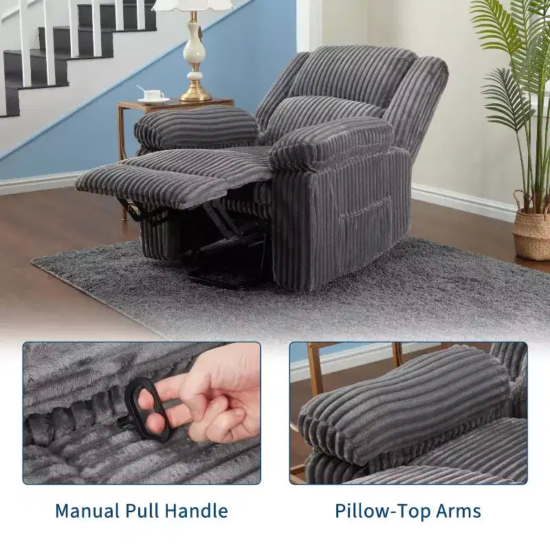 Divano reclinabile manuale, Poltrona reclinabile in velluto a coste, Reclinabile regolabile, Braccioli con cuscini, Imbottitura spessa, Capacità 180 kg, per camera da letto, home theater