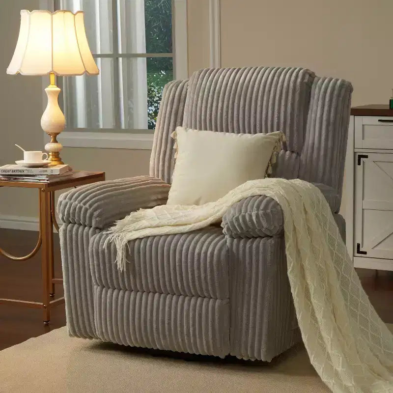 Divano reclinabile manuale, Poltrona reclinabile in velluto a coste, Reclinabile regolabile, Braccioli con cuscini, Imbottitura spessa, Capacità 180 kg, per camera da letto, home theater