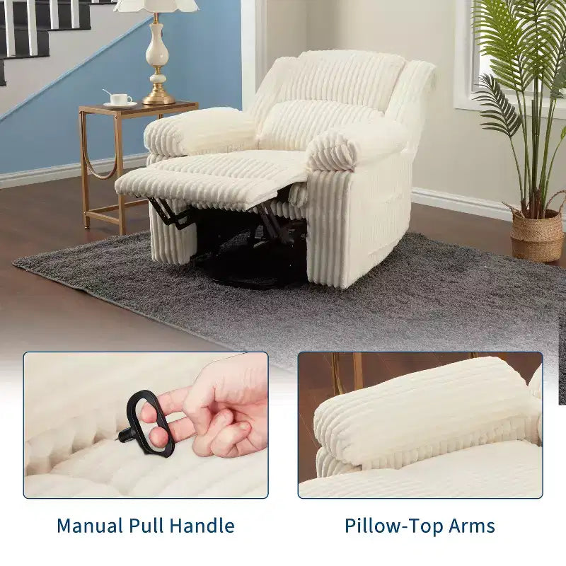 Divano reclinabile manuale, Poltrona reclinabile in velluto a coste, Reclinabile regolabile, Braccioli con cuscini, Imbottitura spessa, Capacità 180 kg, per camera da letto, home theater