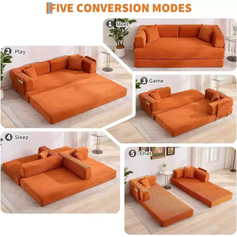 Divano Letto Chaise Longue Convertibile 78, Divano Letto Pieghevole in Velluto a Coste, Poltrona Pieghevole Oversize, Nessun Montaggio, Divano Letto Modulare