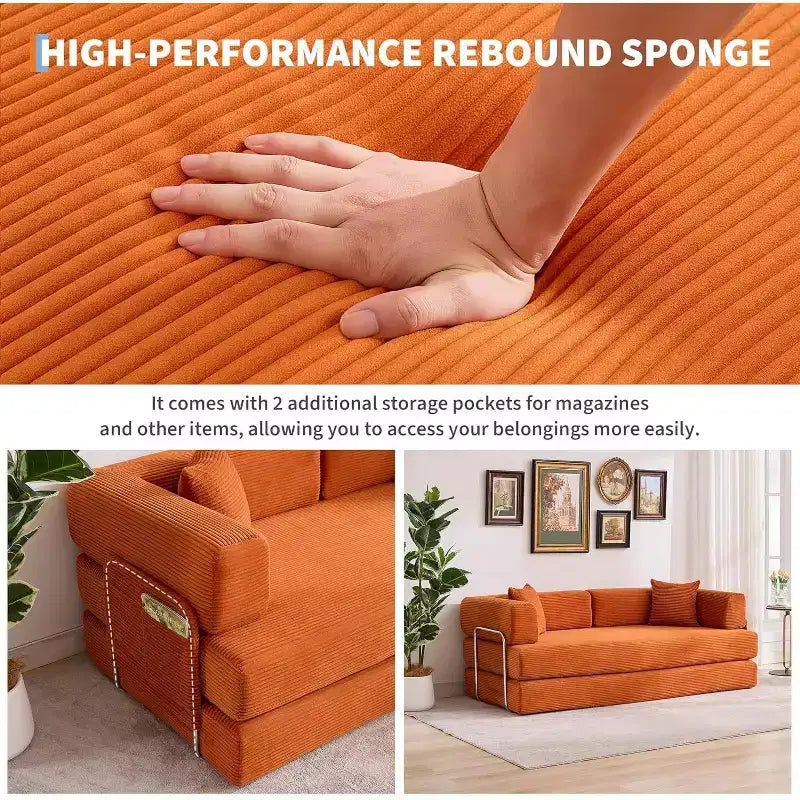 Divano Letto Chaise Longue Convertibile 78, Divano Letto Pieghevole in Velluto a Coste, Poltrona Pieghevole Oversize, Nessun Montaggio, Divano Letto Modulare