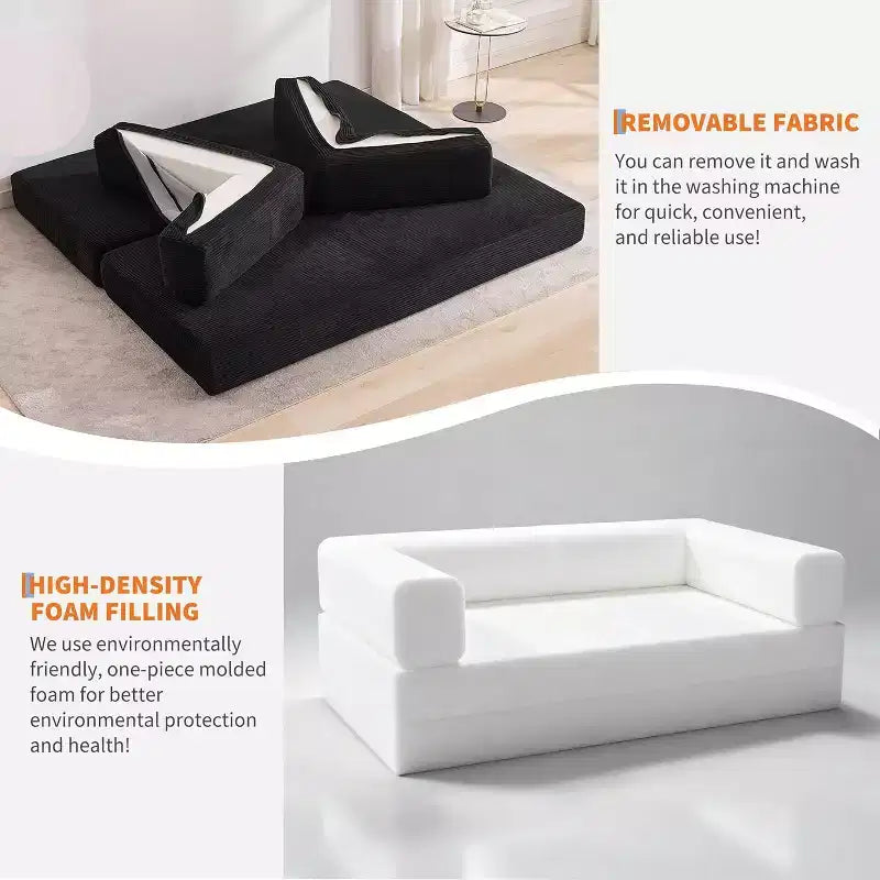 Divano Letto Chaise Longue Convertibile 78, Divano Letto Pieghevole in Velluto a Coste, Poltrona Pieghevole Oversize, Nessun Montaggio, Divano Letto Modulare