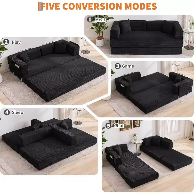 Divano Letto Chaise Longue Convertibile 78, Divano Letto Pieghevole in Velluto a Coste, Poltrona Pieghevole Oversize, Nessun Montaggio, Divano Letto Modulare