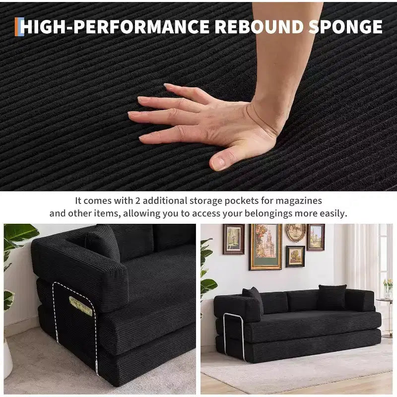 Divano Letto Chaise Longue Convertibile 78, Divano Letto Pieghevole in Velluto a Coste, Poltrona Pieghevole Oversize, Nessun Montaggio, Divano Letto Modulare