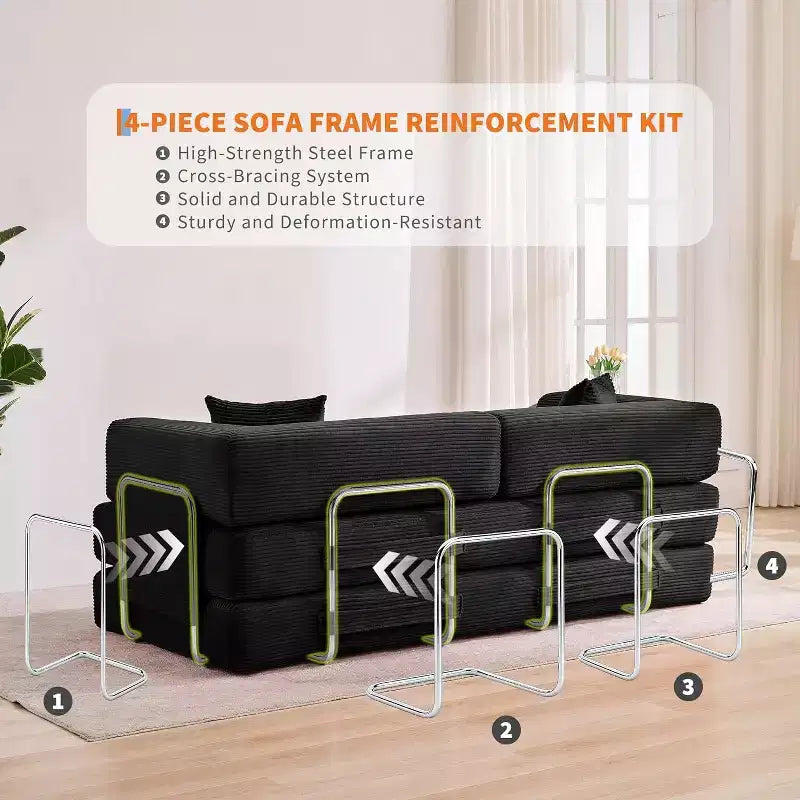 Divano Letto Chaise Longue Convertibile 78, Divano Letto Pieghevole in Velluto a Coste, Poltrona Pieghevole Oversize, Nessun Montaggio, Divano Letto Modulare