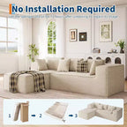 Divani Modulari Sezionali per Soggiorno, Divano Moderno a L Rivestito in Poliestere con Cuscini, Divano Imbottito Cloud