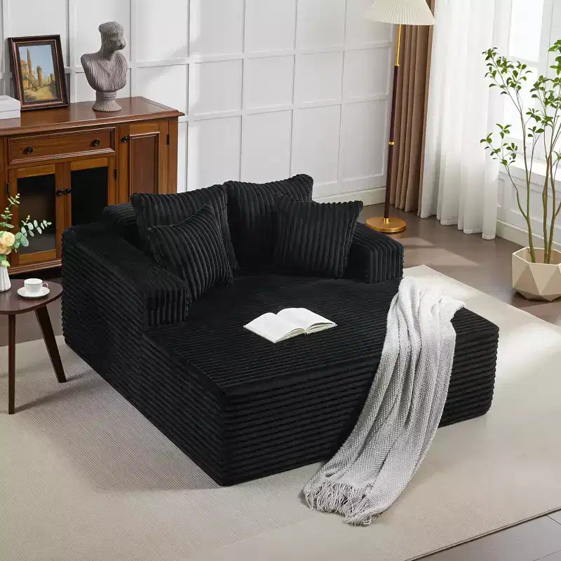 Poltrona Sdraio Oversize da Interno 61", Divano Senza Struttura Rivestito in Velluto a Coste, Comodo Divano Cloud Senza Struttura per 2 Persone, 4 Cuscini e Braccioli