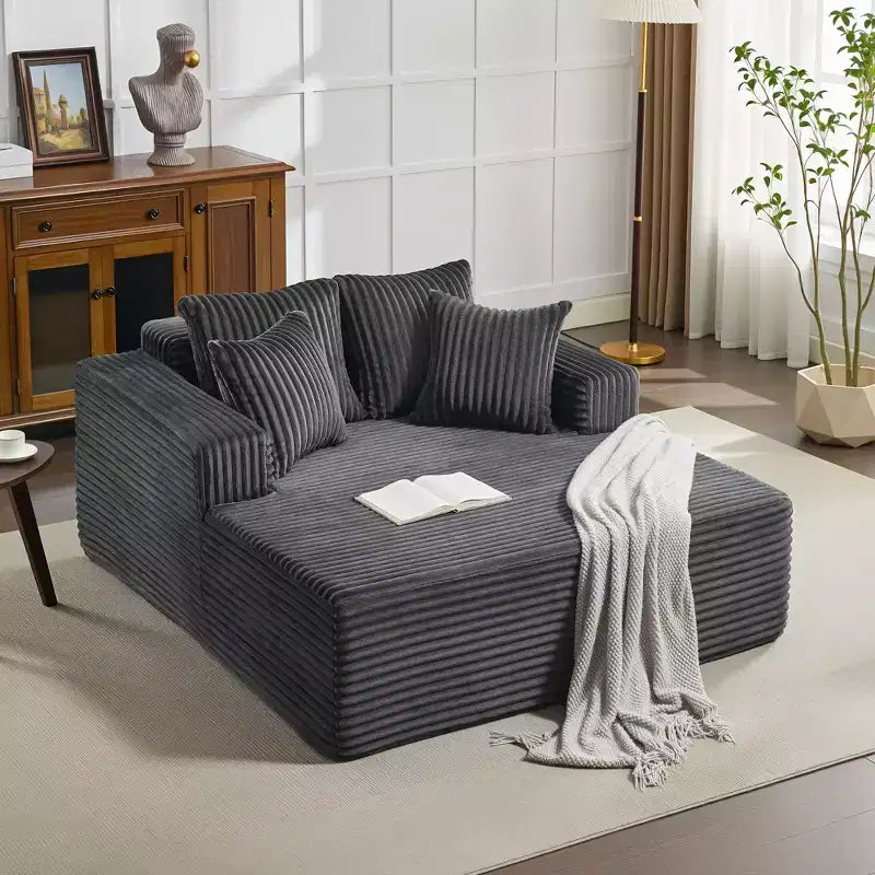 Poltrona Sdraio Oversize da Interno 61", Divano Senza Struttura Rivestito in Velluto a Coste, Comodo Divano Cloud Senza Struttura per 2 Persone, 4 Cuscini e Braccioli
