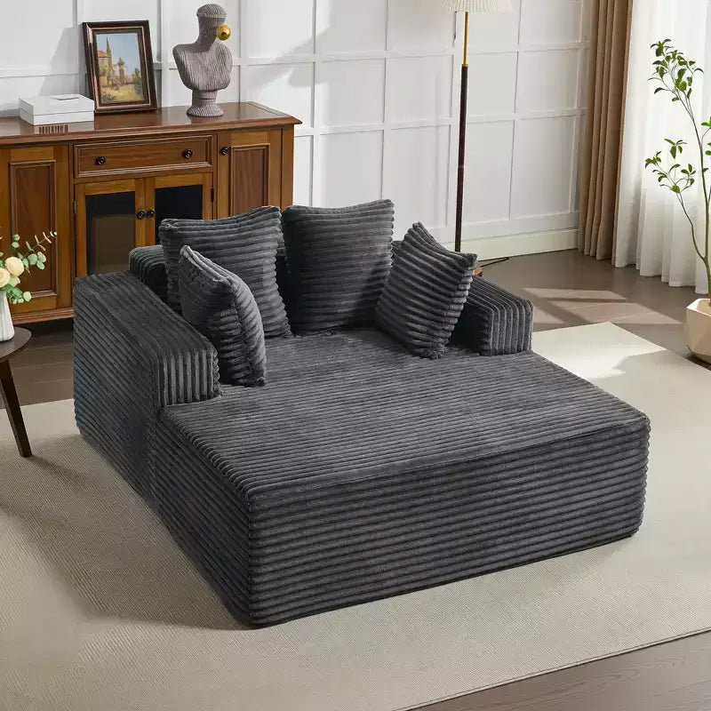 Poltrona Sdraio Oversize da Interno 61", Divano Senza Struttura Rivestito in Velluto a Coste, Comodo Divano Cloud Senza Struttura per 2 Persone, 4 Cuscini e Braccioli