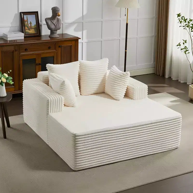 Poltrona Sdraio Oversize da Interno 61", Divano Senza Struttura Rivestito in Velluto a Coste, Comodo Divano Cloud Senza Struttura per 2 Persone, 4 Cuscini e Braccioli
