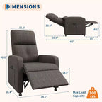 Poltrona Reclinabile, Divano Reclinabile Regolabile, Poltrona Relax, Schienale Alto Ergonomico, Seduta Imbottita, 2 Tasche Laterali, per Soggiorno