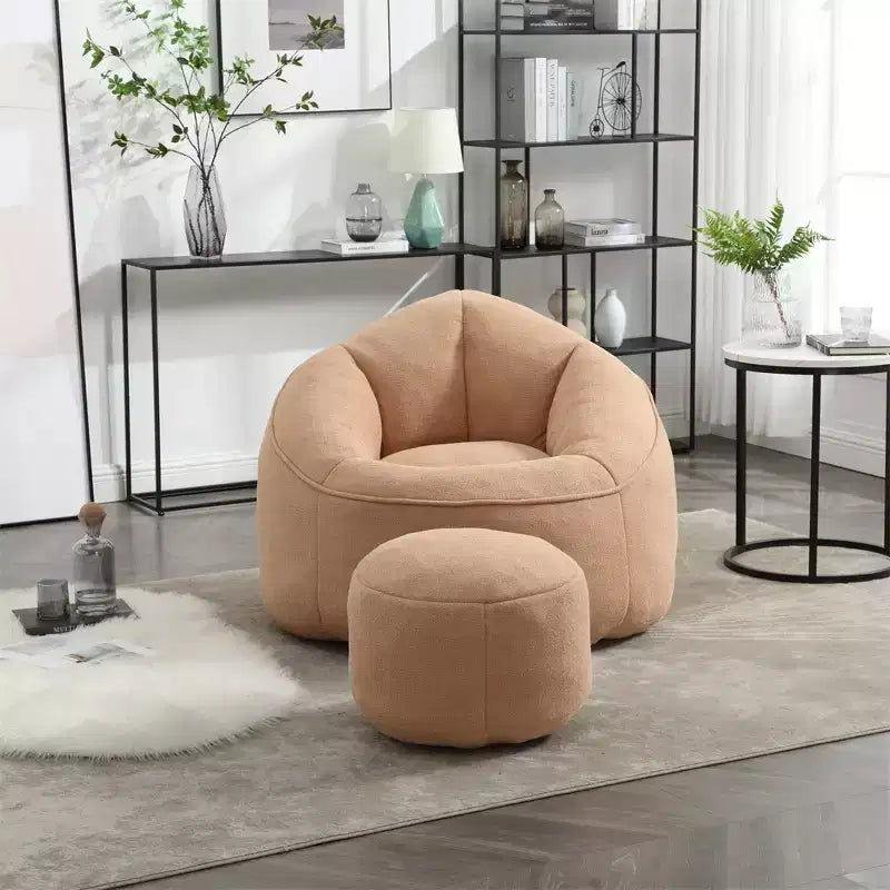 Poltrona Sacco con Poggiapiedi, Poltrona Sacco in Schiuma ad Alta Densità, Poltrona Moderna con Pouf