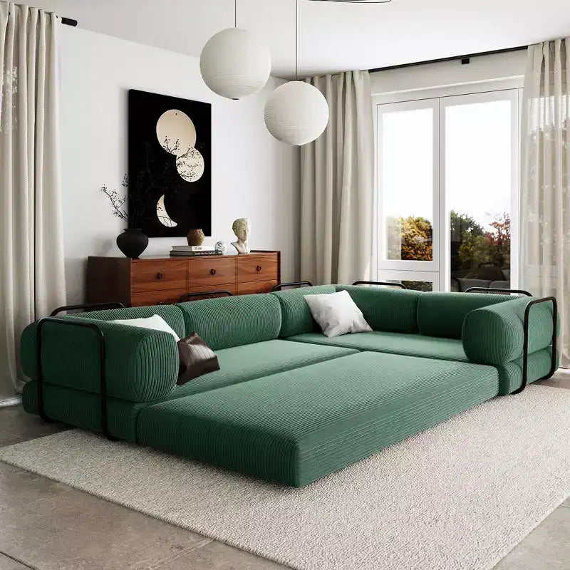 Divano Letto Angolare in Velluto a Coste Clihome, Sezionale Modulare con Chaise Reversibile e Schiuma ad Alta Densità per un Soggiorno Versatile