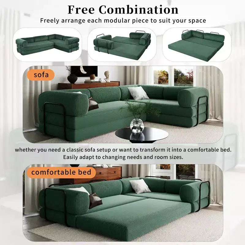 Divano Letto Angolare in Velluto a Coste Clihome, Sezionale Modulare con Chaise Reversibile e Schiuma ad Alta Densità per un Soggiorno Versatile