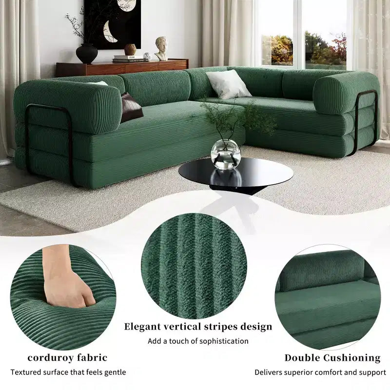 Divano Letto Angolare in Velluto a Coste Clihome, Sezionale Modulare con Chaise Reversibile e Schiuma ad Alta Densità per un Soggiorno Versatile