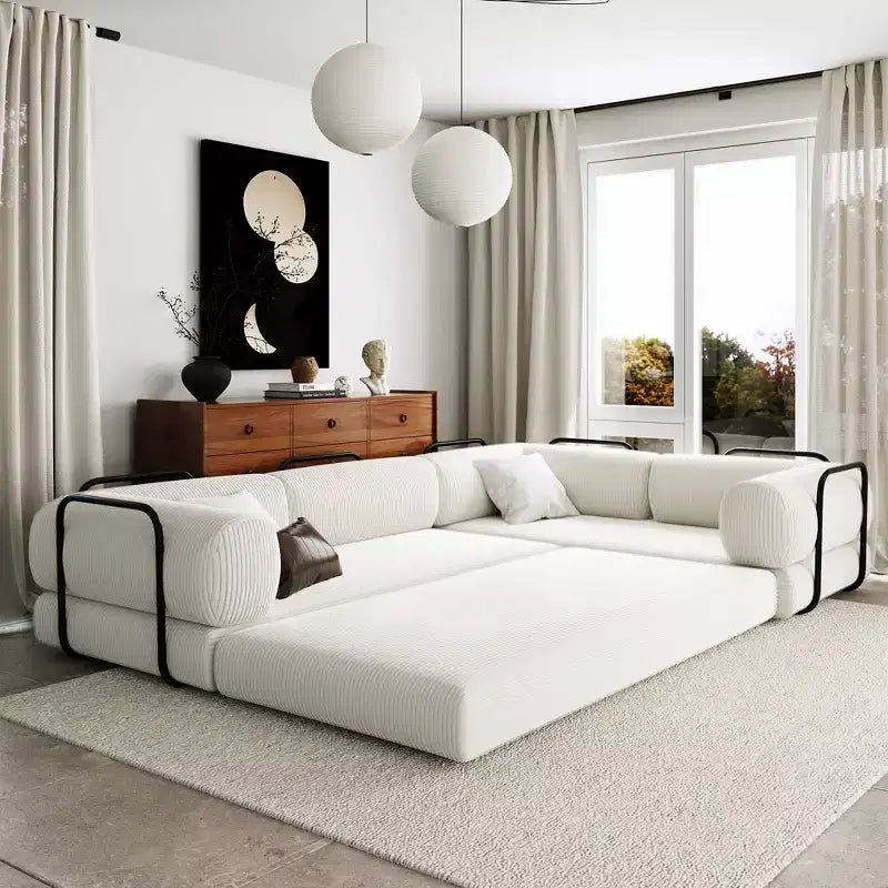 Divano Letto Angolare in Velluto a Coste Clihome, Sezionale Modulare con Chaise Reversibile e Schiuma ad Alta Densità per un Soggiorno Versatile