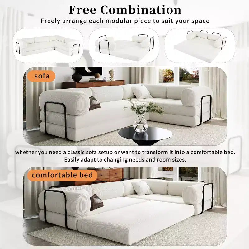 Divano Letto Angolare in Velluto a Coste Clihome, Sezionale Modulare con Chaise Reversibile e Schiuma ad Alta Densità per un Soggiorno Versatile