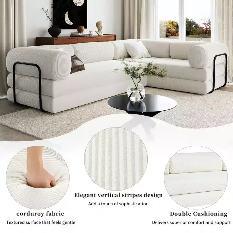 Divano Letto Angolare in Velluto a Coste Clihome, Sezionale Modulare con Chaise Reversibile e Schiuma ad Alta Densità per un Soggiorno Versatile