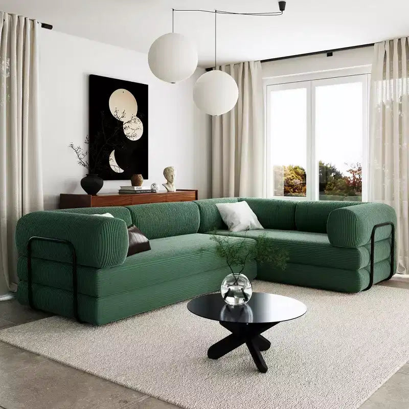 Divano Letto Angolare in Velluto a Coste Clihome, Sezionale Modulare con Chaise Reversibile e Schiuma ad Alta Densità per un Soggiorno Versatile
