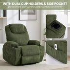 Comoda poltrona reclinabile in velluto a coste, design regolabile, 2 tasche laterali e montaggio senza attrezzi, poltrona reclinabile girevole a 360°, per soggiorno, camera da letto