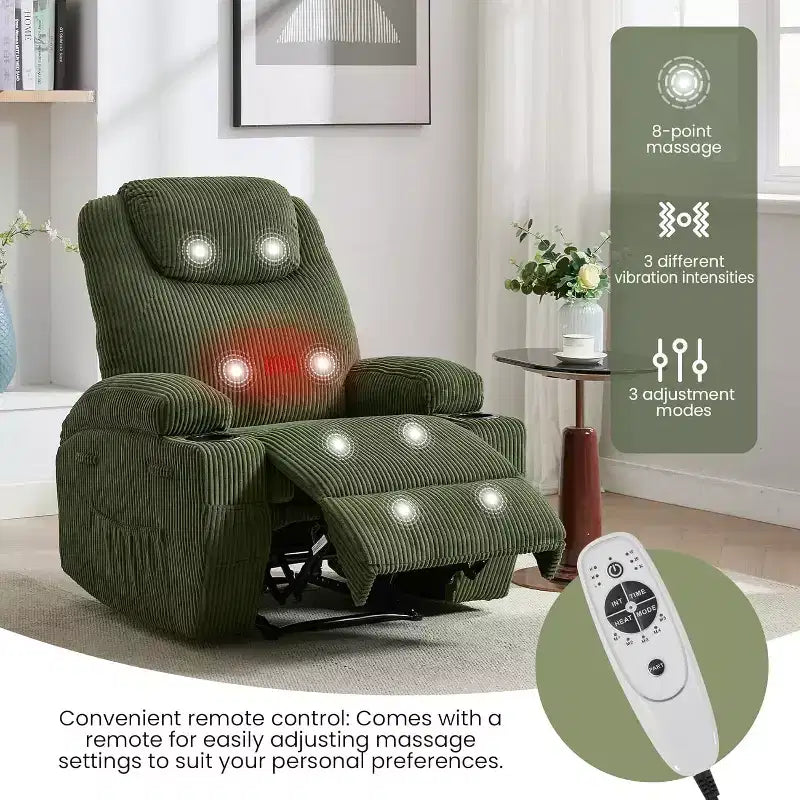 Comoda poltrona reclinabile in velluto a coste, design regolabile, 2 tasche laterali e montaggio senza attrezzi, poltrona reclinabile girevole a 360°, per soggiorno, camera da letto