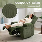 Comoda poltrona reclinabile in velluto a coste, design regolabile, 2 tasche laterali e montaggio senza attrezzi, poltrona reclinabile girevole a 360°, per soggiorno, camera da letto