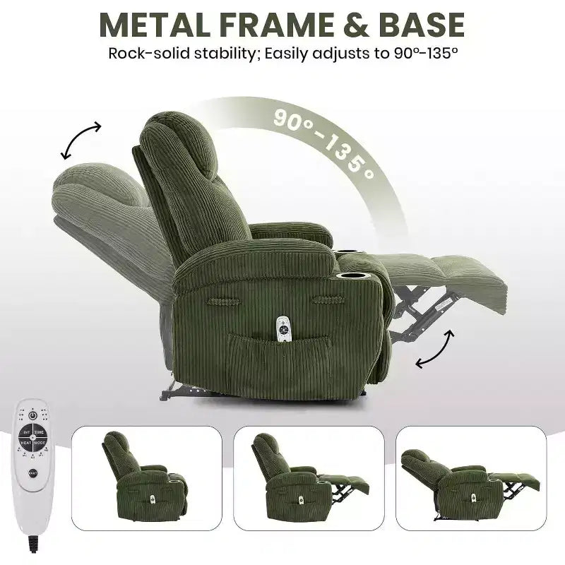 Comoda poltrona reclinabile in velluto a coste, design regolabile, 2 tasche laterali e montaggio senza attrezzi, poltrona reclinabile girevole a 360°, per soggiorno, camera da letto