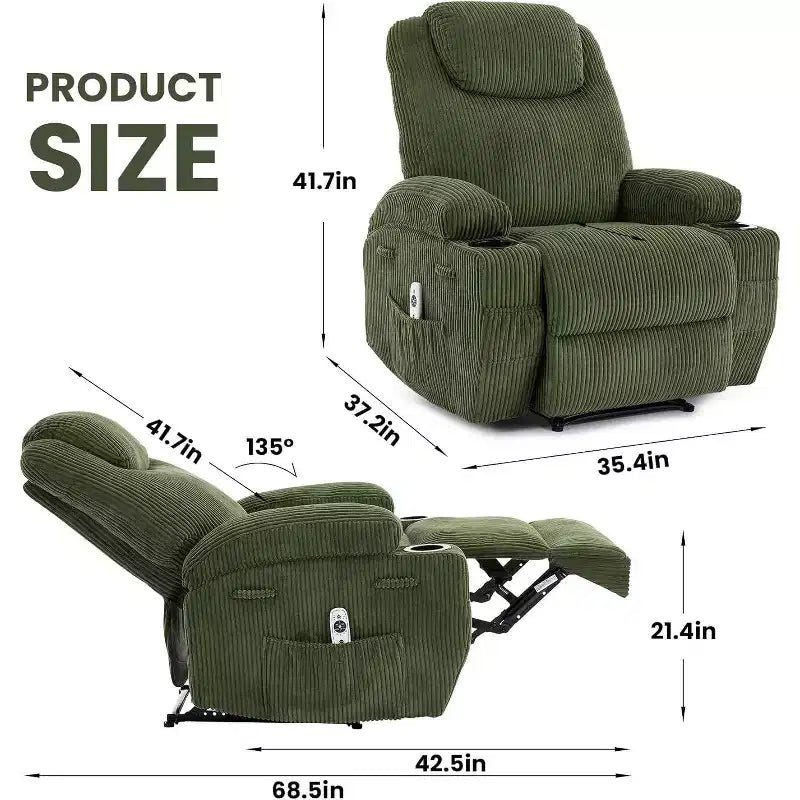 Comoda poltrona reclinabile in velluto a coste, design regolabile, 2 tasche laterali e montaggio senza attrezzi, poltrona reclinabile girevole a 360°, per soggiorno, camera da letto