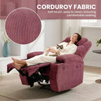 Comoda poltrona reclinabile in velluto a coste, design regolabile, 2 tasche laterali e montaggio senza attrezzi, poltrona reclinabile girevole a 360°, per soggiorno, camera da letto