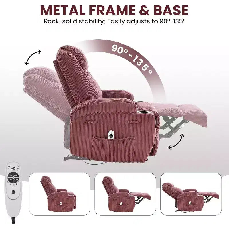 Comoda poltrona reclinabile in velluto a coste, design regolabile, 2 tasche laterali e montaggio senza attrezzi, poltrona reclinabile girevole a 360°, per soggiorno, camera da letto