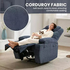 Comoda poltrona reclinabile in velluto a coste, design regolabile, 2 tasche laterali e montaggio senza attrezzi, poltrona reclinabile girevole a 360°, per soggiorno, camera da letto