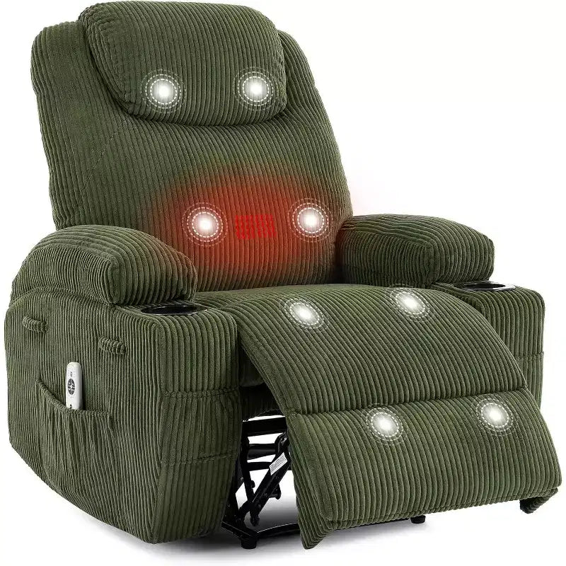 Comoda poltrona reclinabile in velluto a coste, design regolabile, 2 tasche laterali e montaggio senza attrezzi, poltrona reclinabile girevole a 360°, per soggiorno, camera da letto