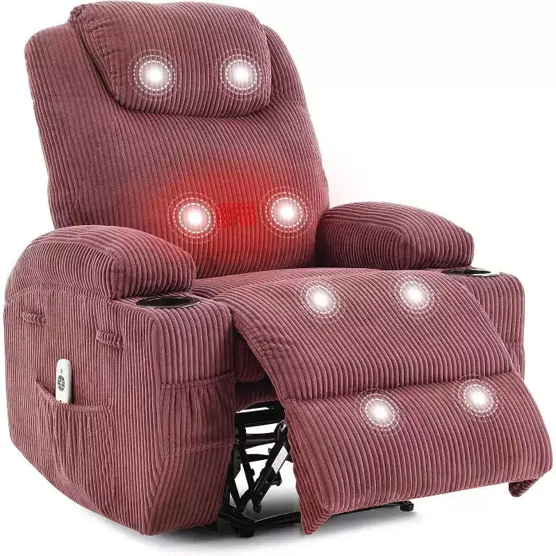Comoda poltrona reclinabile in velluto a coste, design regolabile, 2 tasche laterali e montaggio senza attrezzi, poltrona reclinabile girevole a 360°, per soggiorno, camera da letto