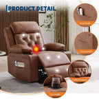 Comoda poltrona reclinabile in velluto a coste, reclinabile a sollevamento oversize in pelle PU, design regolabile, tasche laterali, due portabicchieri, per soggiorno, camera da letto