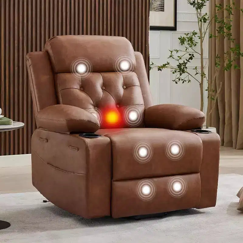 Comoda poltrona reclinabile in velluto a coste, reclinabile a sollevamento oversize in pelle PU, design regolabile, tasche laterali, due portabicchieri, per soggiorno, camera da letto