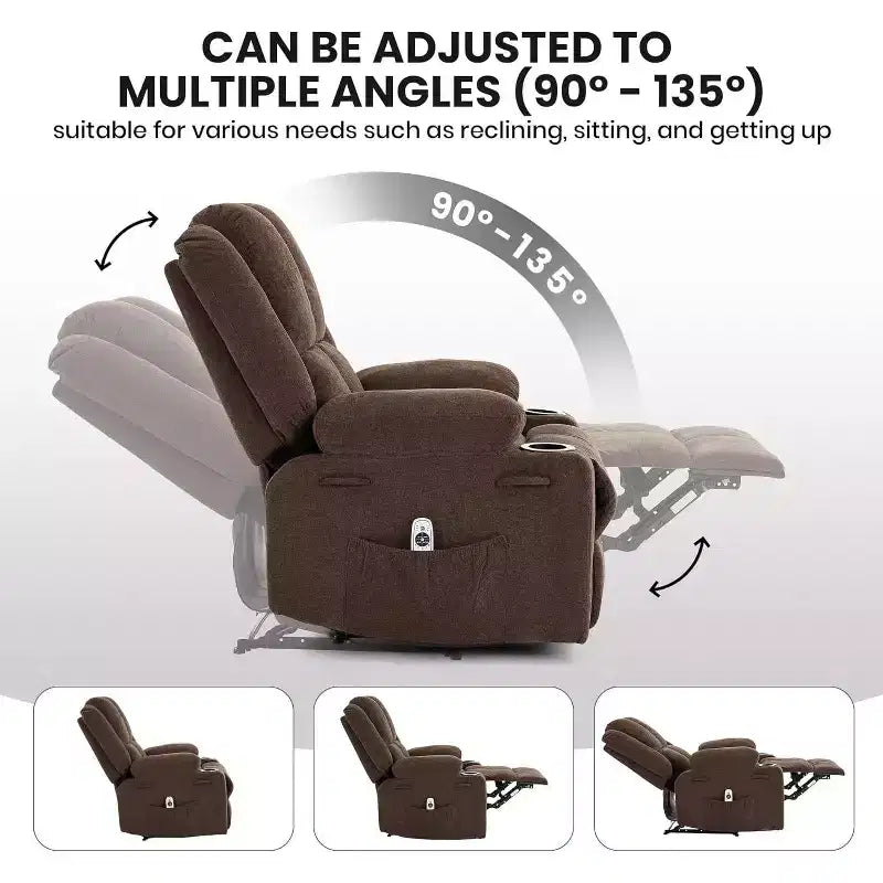 Poltrona Reclinabile Massaggiante Oversize, Divano Singolo, Tasca Laterale, 2 Portabicchieri, Poltrona Reclinabile Ergonomica Imbottita in Tessuto Traspirante, per Soggiorno