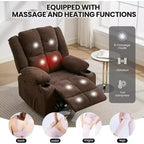Poltrona Reclinabile Massaggiante Oversize, Divano Singolo, Tasca Laterale, 2 Portabicchieri, Poltrona Reclinabile Ergonomica Imbottita in Tessuto Traspirante, per Soggiorno