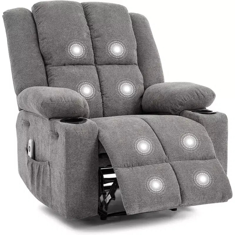 Poltrona Reclinabile Massaggiante Oversize, Divano Singolo, Tasca Laterale, 2 Portabicchieri, Poltrona Reclinabile Ergonomica Imbottita in Tessuto Traspirante, per Soggiorno