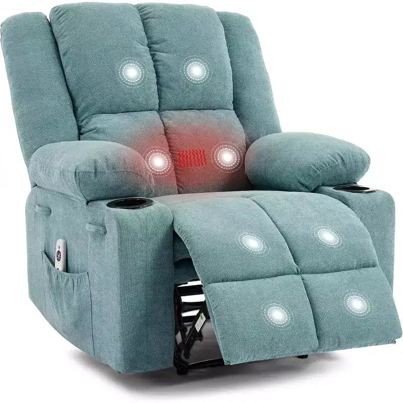 Poltrona Reclinabile Massaggiante Oversize, Divano Singolo, Tasca Laterale, 2 Portabicchieri, Poltrona Reclinabile Ergonomica Imbottita in Tessuto Traspirante, per Soggiorno