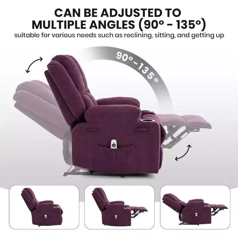 Poltrona Reclinabile Massaggiante Oversize, Divano Singolo, Tasca Laterale, 2 Portabicchieri, Poltrona Reclinabile Ergonomica Imbottita in Tessuto Traspirante, per Soggiorno