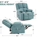 Poltrona Reclinabile Massaggiante Oversize, Divano Singolo, Tasca Laterale, 2 Portabicchieri, Poltrona Reclinabile Ergonomica Imbottita in Tessuto Traspirante, per Soggiorno