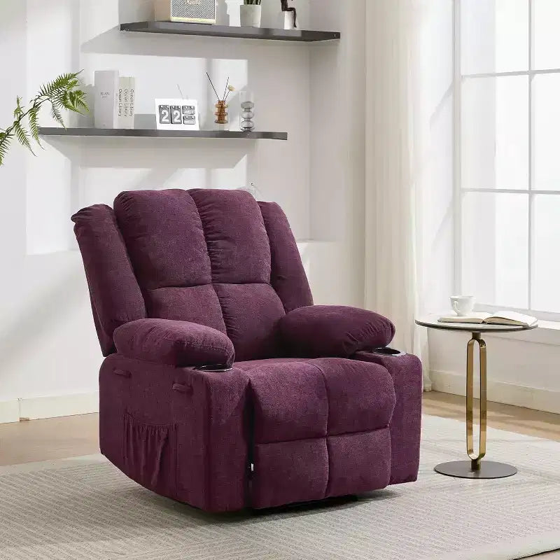 Poltrona Reclinabile Massaggiante Oversize, Divano Singolo, Tasca Laterale, 2 Portabicchieri, Poltrona Reclinabile Ergonomica Imbottita in Tessuto Traspirante, per Soggiorno