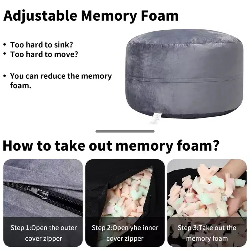 Pouf Gigante con Schiuma Memory ad Alto Rimbalzo, Pouf Grande da 120 cm, Pouf Divano Comodo, Pouf Sacco Grande Rotondo Morbido