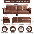 Divano in pelle marrone stile Mid-Century moderno ATJafurn da 90 pollici con esterno in legno massello e trapuntatura a mano, divano componibile in pelle retrò a 4 posti per soggiorno